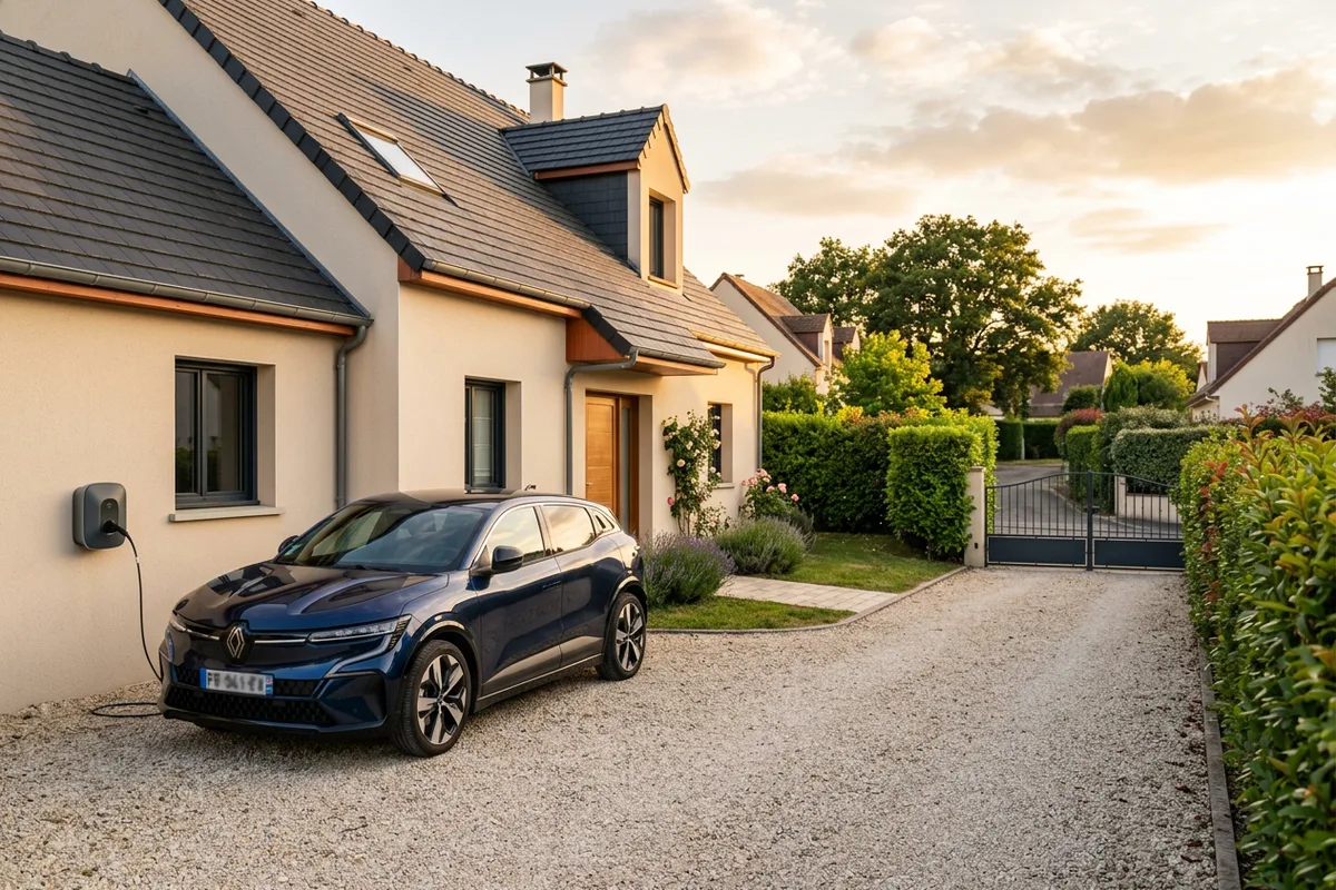 Recharge d'un véhicule électrique sur une borne de recharge extérieure à Auxonne.