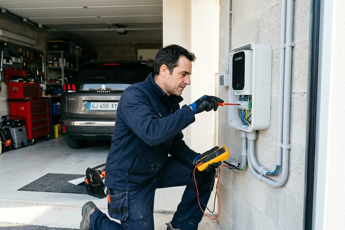 Installation borne de recharge sécurisée dans un garage de maison à Saint-Orens-de-Gameville. Installation borne de recharge sécurisée dans un garage de maison à Saint-Orens-de-Gameville.